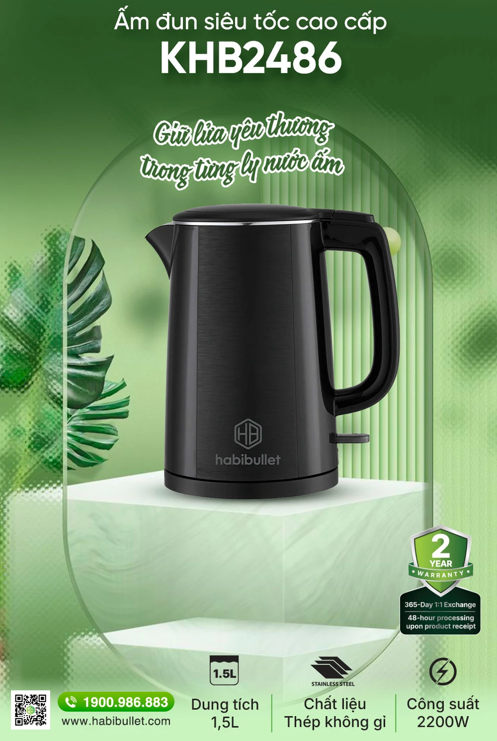 Ấm đun siêu tốc cao cấp Habibullet KHB2486 BH245130 2